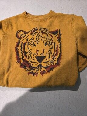XS Yellow Sweater, Bold Tiger Print